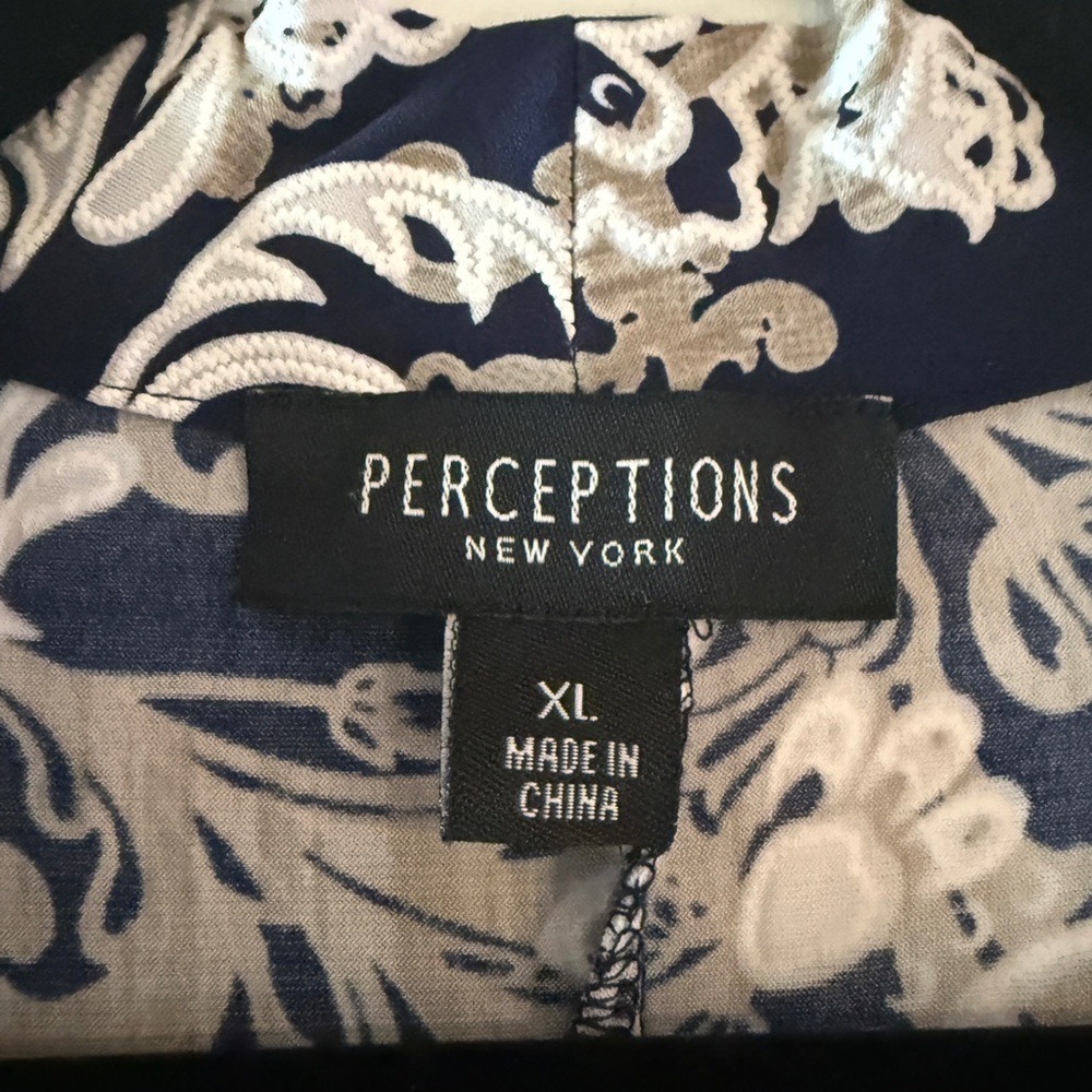 PERCEPTIONS NEW YORK Womens XL Navy White Paisley Sleeveless V Neck Midi Dress - Picture 2 of 4